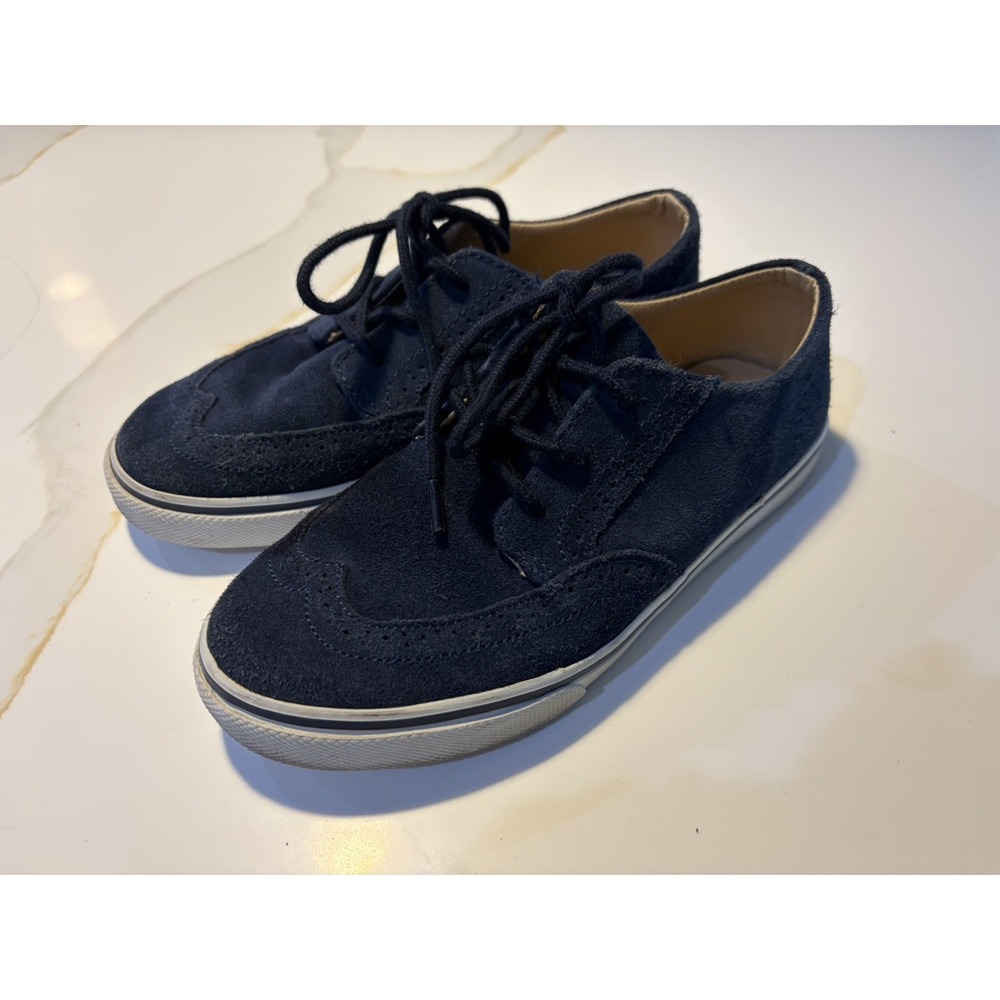 Janie and Jack Boy Blue Suede Navy Lace up Wingtips  size 2 Youth